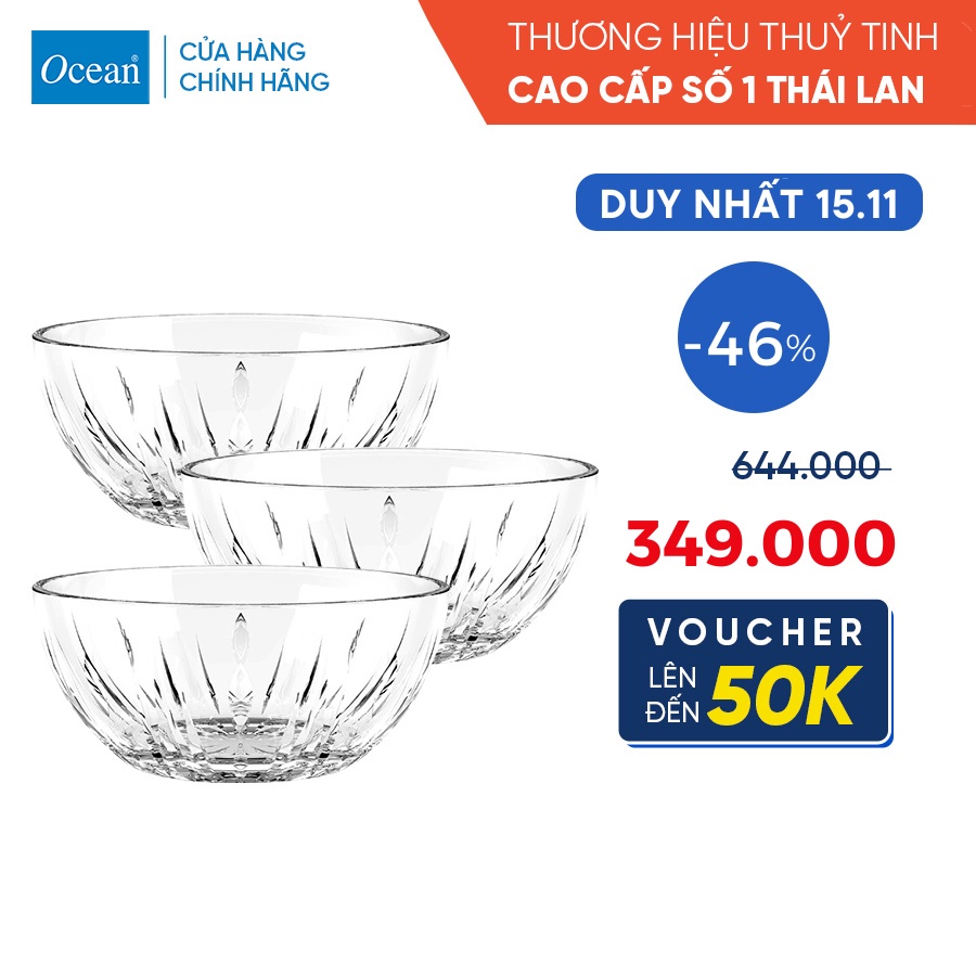 Bộ 3 tô thủy tinh Ocean Reya 25cm