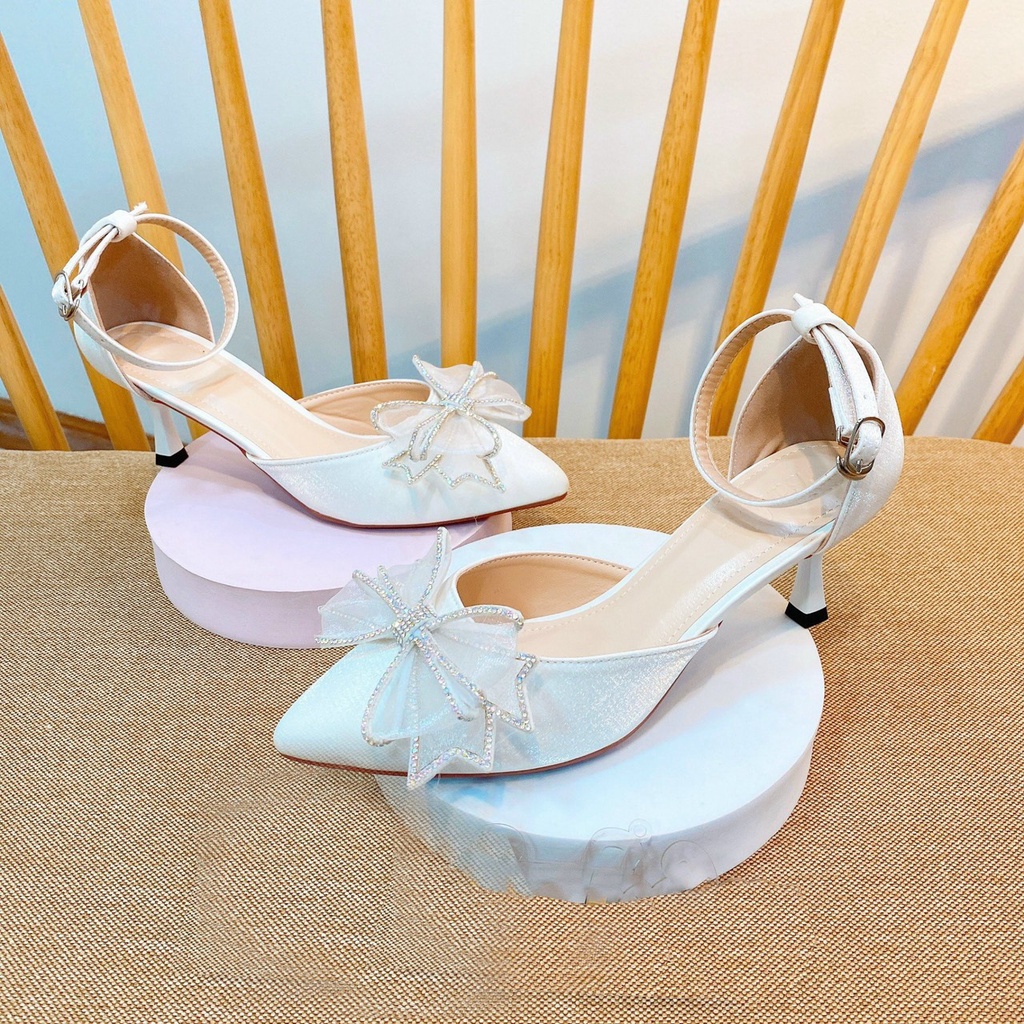 Sandal cao gót bít gót đính NƠ CÁNH TIÊN 7 phân Chị Đẹp Store mã H119
