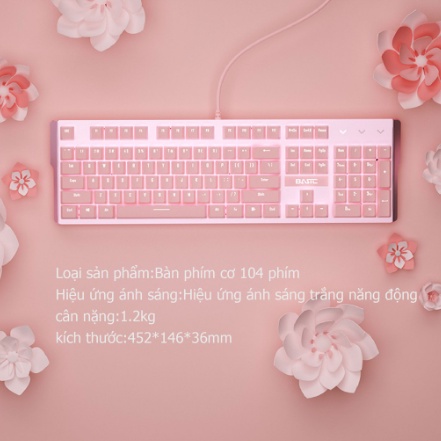 Combo Bộ Bàn Phím cơ Chuột gaming hồng - blueswitch có dây fullsize 104 phím