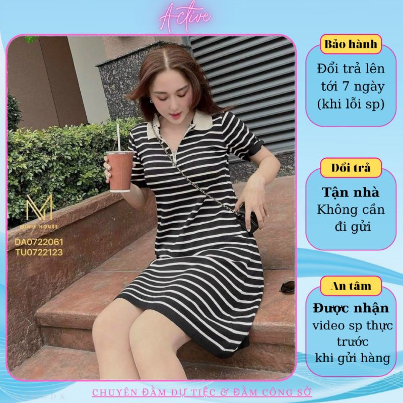 Đầm sọc polo chữ A Active, chất thun gân đẹp, phù hợp đi dạo đi chơi.