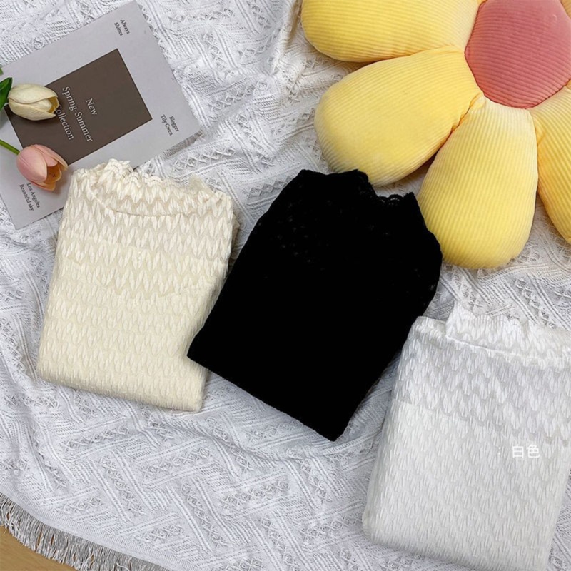 Áo Thun Tay Dài Cổ Cao Phối Ren Lưới Xuyên Thấu Quyến Rũ Cho Nữ