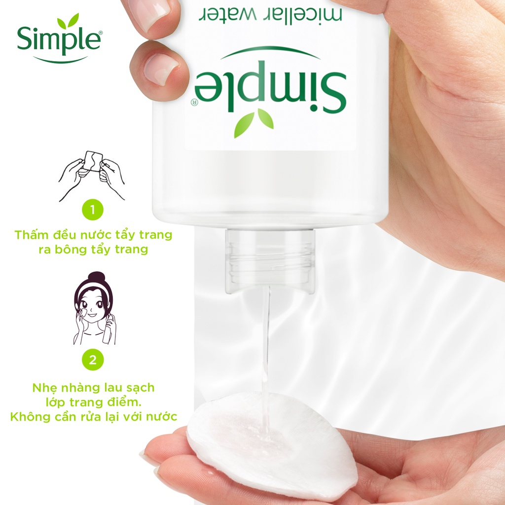 Nước tẩy trang Simple Micellar làm sạch 99% trang điểm, cho da thoáng mịn tức thì 400ml [CHAI LỚN TIẾT KIỆM 111K]