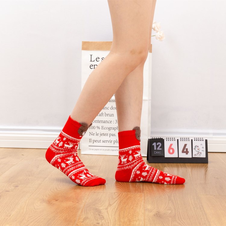 1 Đôi Vớ Cotton Họa Tiết Giáng Sinh / Năm Mới Phong Cách Hàn Quốc Dễ Thương Cho Nữ