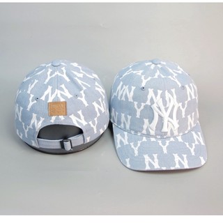 Nón kết NY MLB chất vải jean Hàn Quốc vân monogram chìm cao cấp màu xanh logo thêu nổi