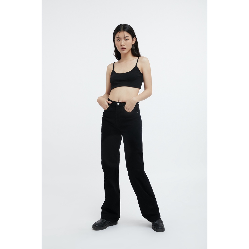 TheBlueTshirt - Quần Jeans Nữ Lưng Cao Ống Suông Màu Đen - The Original Grandpa Jeans - Fine Black