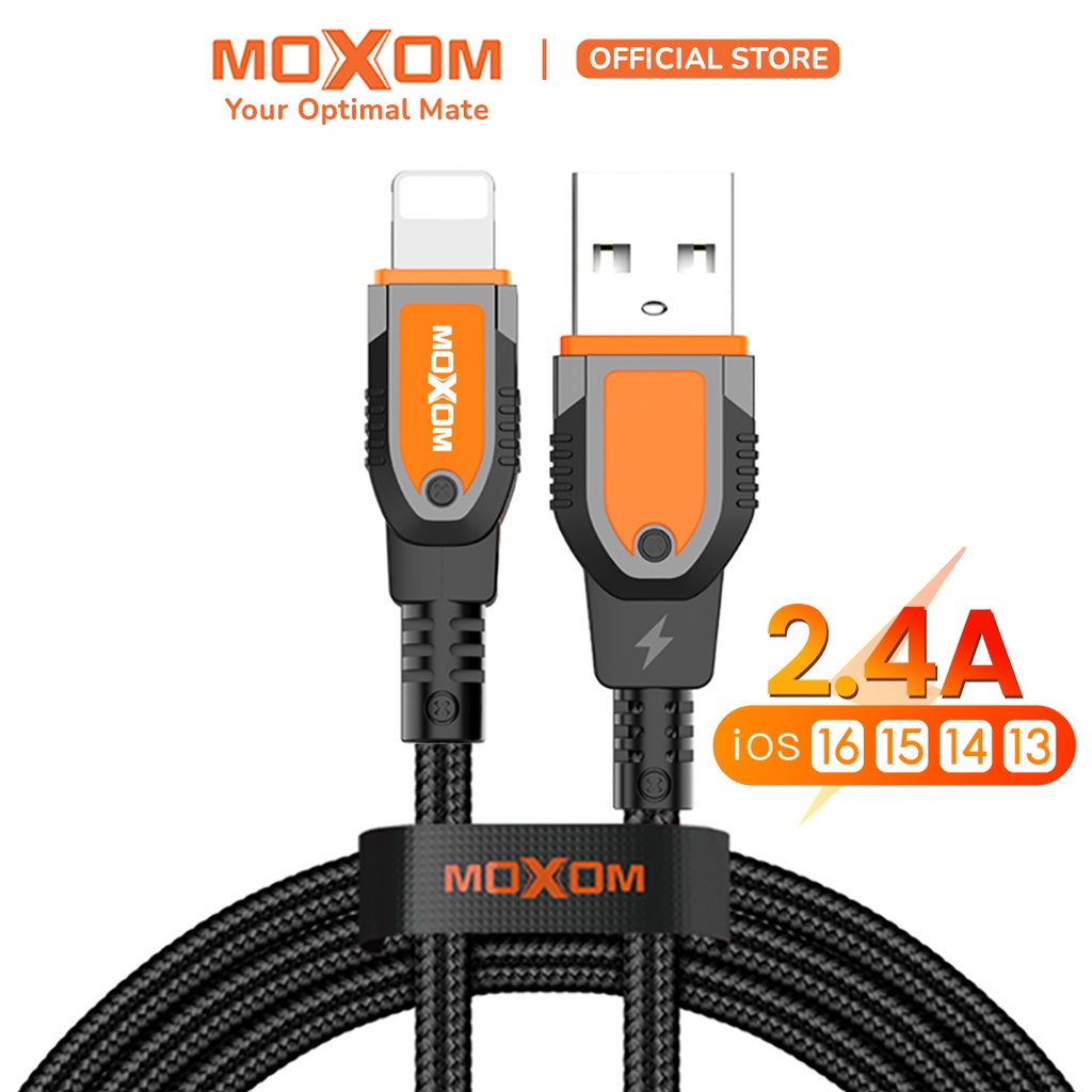 Dây sạc ip 2.4A MOXOM hỗ trợ sạc nhanh lên đến 3A và truyền dữ liệu, dài 1m - CB87 OrangePlus