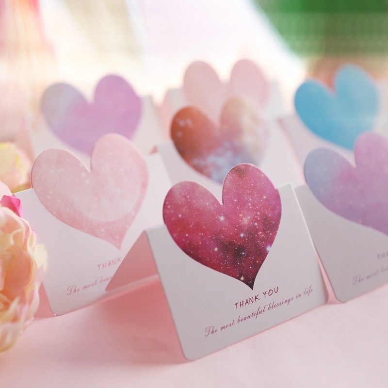 10 chiếc Thiệp tim Valentine gập đôi Love Thank you Best wishes