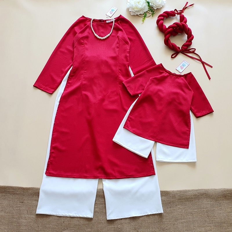 Áo dài cách Tân phong cách cho mẹ và bé/Áo dài lụa quần bà ba cho mẹ và bé LALA❤️