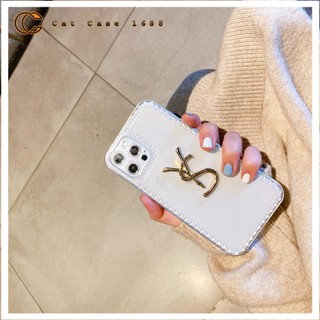 Ốp lưng iphone, lưng trong đính logo y.s.l mạ vàng cho iphone x xs max 11 12 13 14 pro max