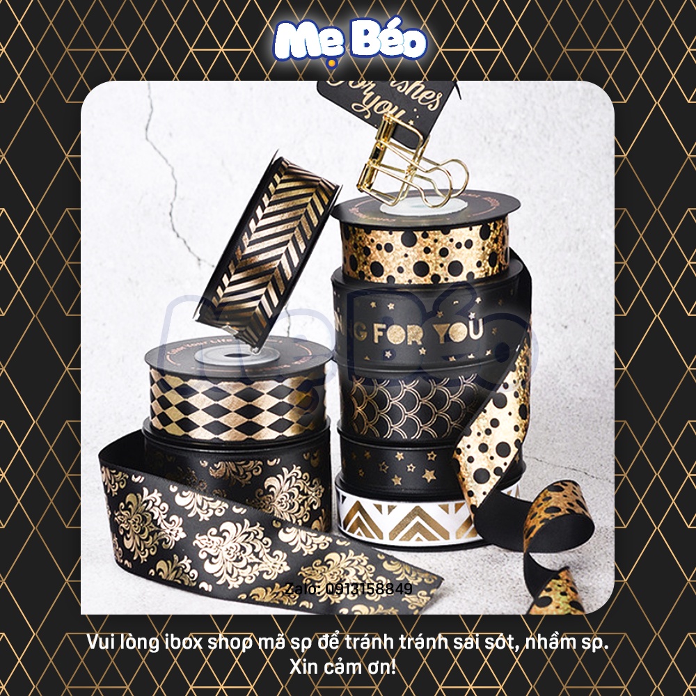 Ruy băng chữ & họa tiết bản kim tuyến vàng 2.5cm/4cm đẹp chất lượng tốt