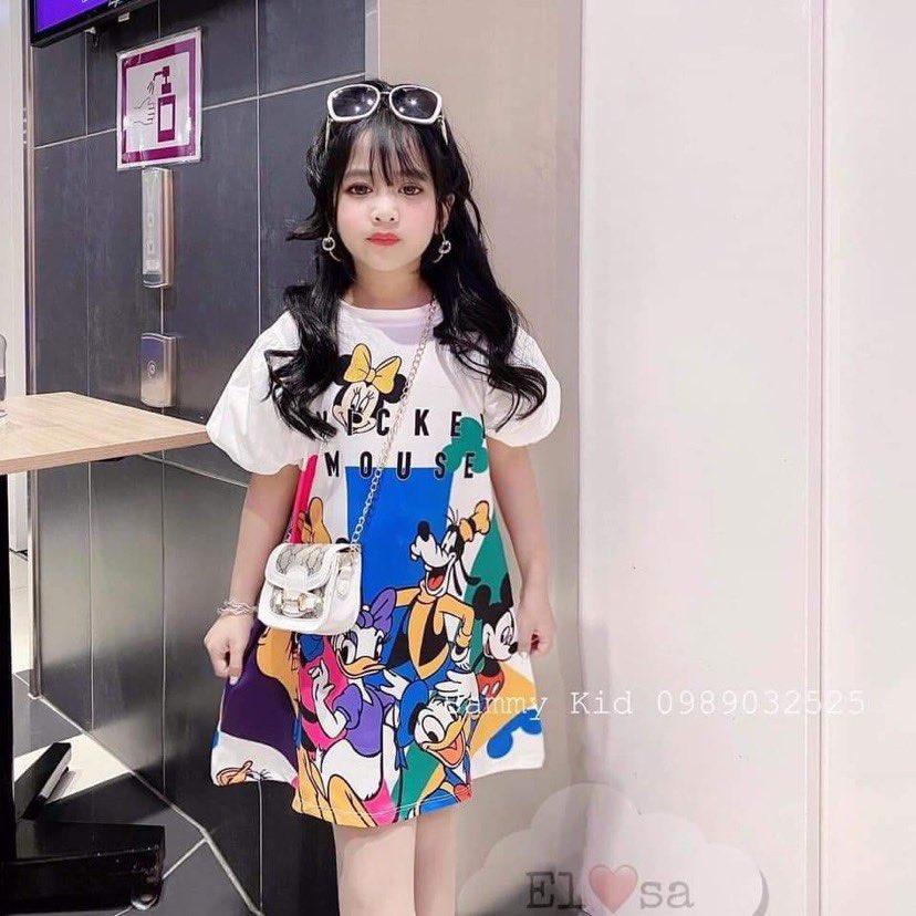 (10-34kg) Váy đầm bé gái chất cotton in hình 3D hoạt hình ngộ nghĩnh