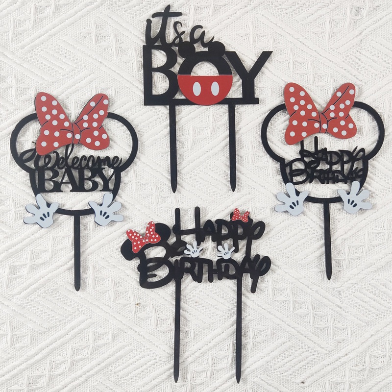 Thiệp Sinh Nhật Bằng Acrylic Hình Mickey Minnie Xinh Xắn