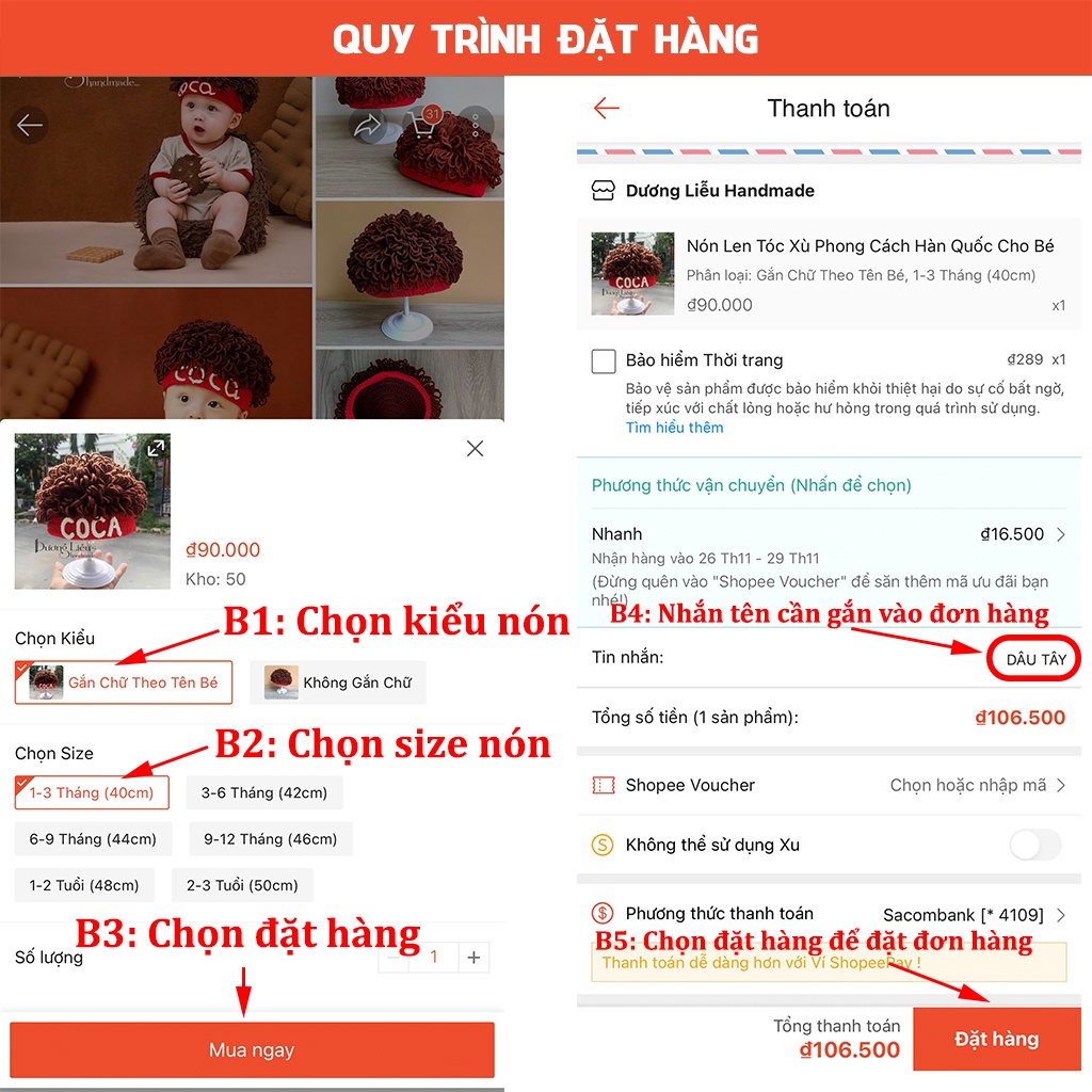 Nón Len Tóc Xù Phong Cách Hàn Quốc Cho Bé