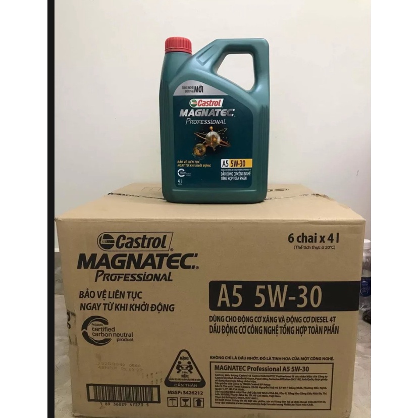 Dầu nhớt tổng hợp toàn phần cho xe ô tô Castrol MAGNATEC Professional A5 5W-30 4Lít