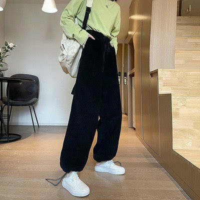 Quần Ống Rộng Nhung Tăm Nam Nữ Lưng Thun Rút Gấu Form Dáng Đẹp Unisex