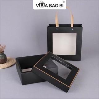 Hộp quà tặng  20/11 cửa sổ trong suốt kèm rơm lót và túi đựng quà  quai nhựa VUABAOBI