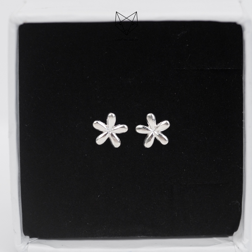 Khuyên Tai Bạc Ta Nữ CaoBac Silver Hình Hoa Năm Cánh Tròn Trơn Không Đính Đá Dễ Thương Xinh Xắn Dành Cho Bạn Nữ