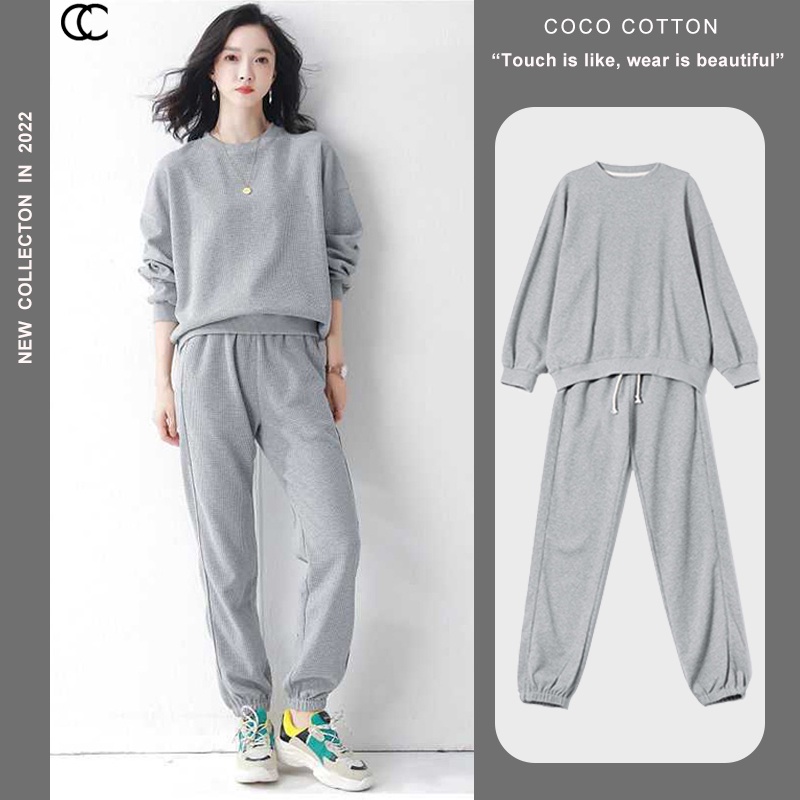 Bộ quần áo nữ thu đông chất len tổ ong COCO COTTON mặc nhà dài tay cao cấp CC16