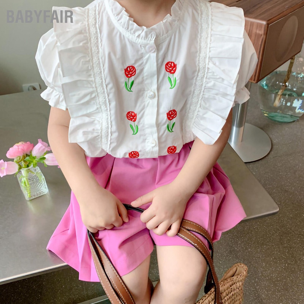 Babyfair. Bộ Áo Sơ Mi Tay Ngắn Phồng + Quần Short Thời Trang Mùa Hè Cho Bé Gái