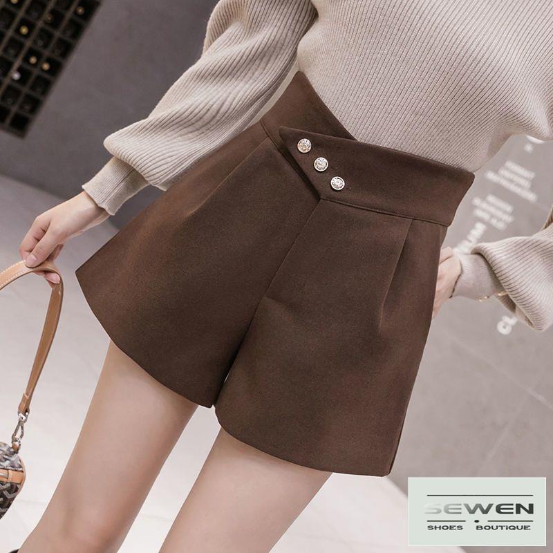 Quần Short Len Dày Lưng Cao Co Giãn Phong Cách Mới Mùa Thu Đông Dễ Phối Đồ Cho Nữ