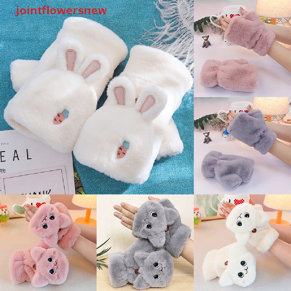 1 Đôi Găng Tay Lông Thỏ Hở Ngón Thời Trang Mùa Đông Ấm Áp Cho Nữ