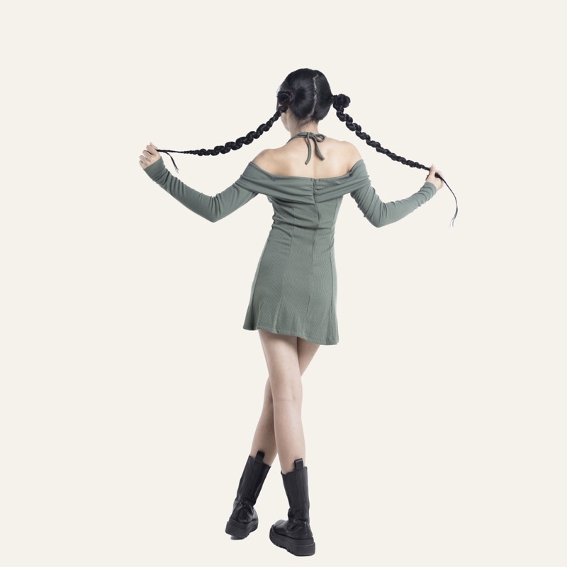 CAMI DRESS - Váy len liền thân trễ vai dáng xoè