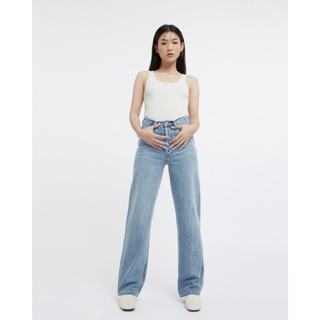 TheBlueTshirt - Quần Jeans Nữ Lưng Cao Ống Suông Màu Xanh Nhạt - The Original Grandpa Jeans - Blue Role Model