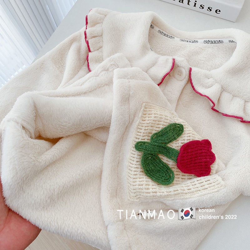 Bộ Đồ Ngủ Lông Cừu San Hô Dày Dặn Phong Cách Phương Tây Thời Trang Thu Đông 2022 Mới Cho Bé Gái