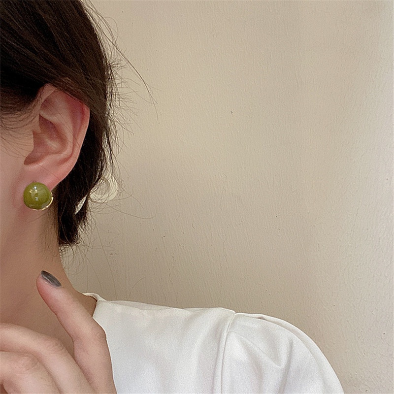 Bông Tai Hai Mặt Hình Tròn Đính Hạt Đậu Đỏ Phong Cách Đơn Giản Thời Trang 2022 Dành Cho Nữ