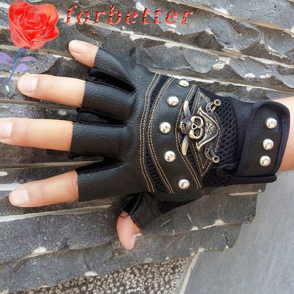 Găng tay da PU thiết kế không ngón họa tiết hình đầu lâu cá tính