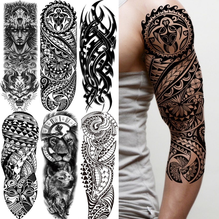 Hình Xăm Tạm Thời Maori Hình Rùa / Sói / Sư Tử Màu Đen Kích Thước Lớn Mới Cho Nam Và Nữ