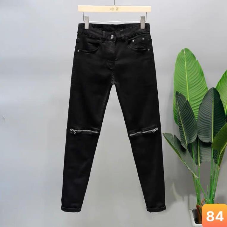 Quần jean nam màu đen trơn kéo khóa rách gối chất liệu bò jeans cao cấp co dãn 4 chiều đẹp form rin skinny LAVADO03 ! -