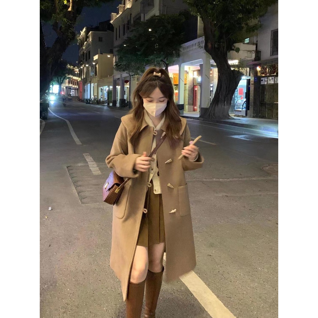 Áo Khoác Len Dáng Dài Cổ Búp Bê Cài Nút Kiểu Hàn Quốc Thời Trang Thu Đông 2022 Mới