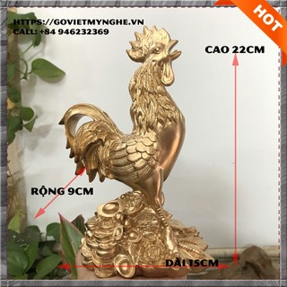 [Linh vật phong thủy] Tượng con gà - Tượng Đá Trang Trí Gà Phong Thủy - Màu nhũ đồng - Chiều cao 22cm