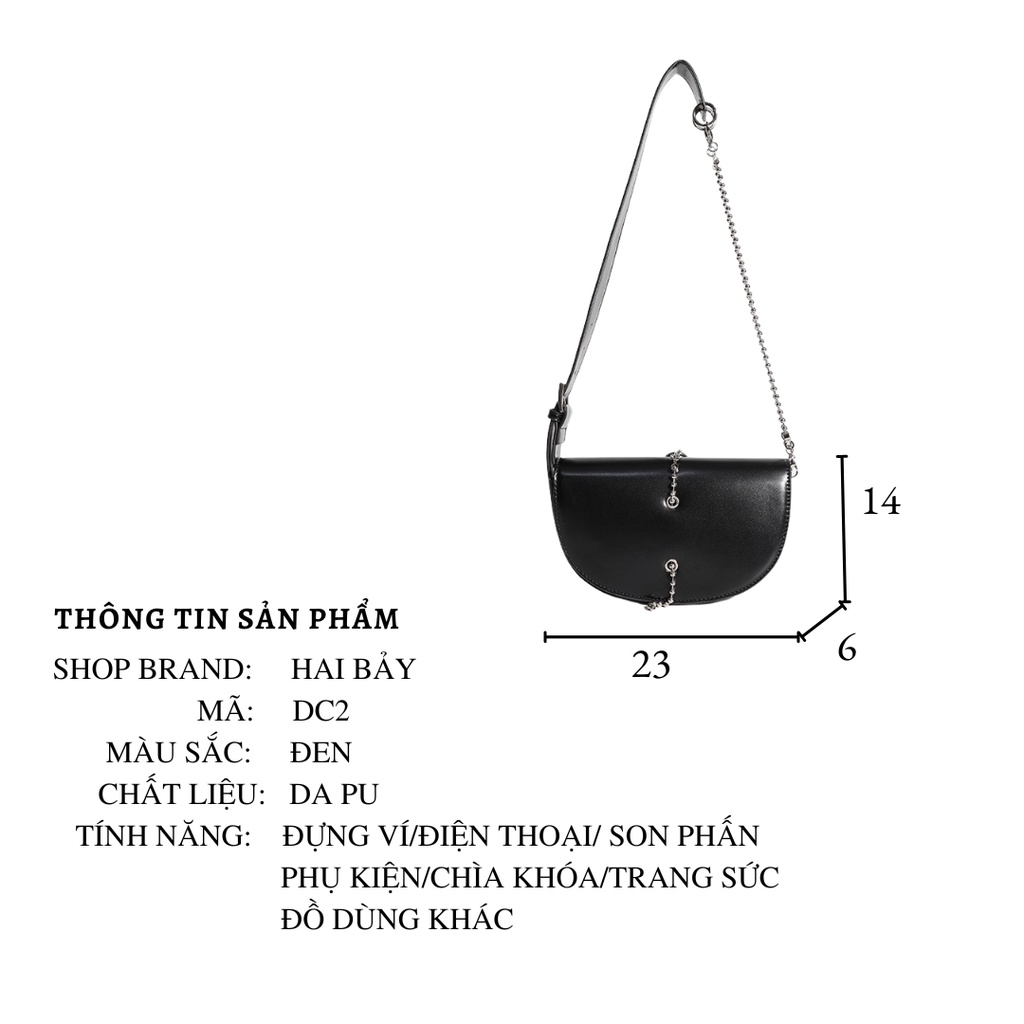 Túi Xách Đeo Vai Màu Đen Phối Dây Xích Chuỗi Hạt Thời Trang Dành Cho Nữ HAI BẢY TX5