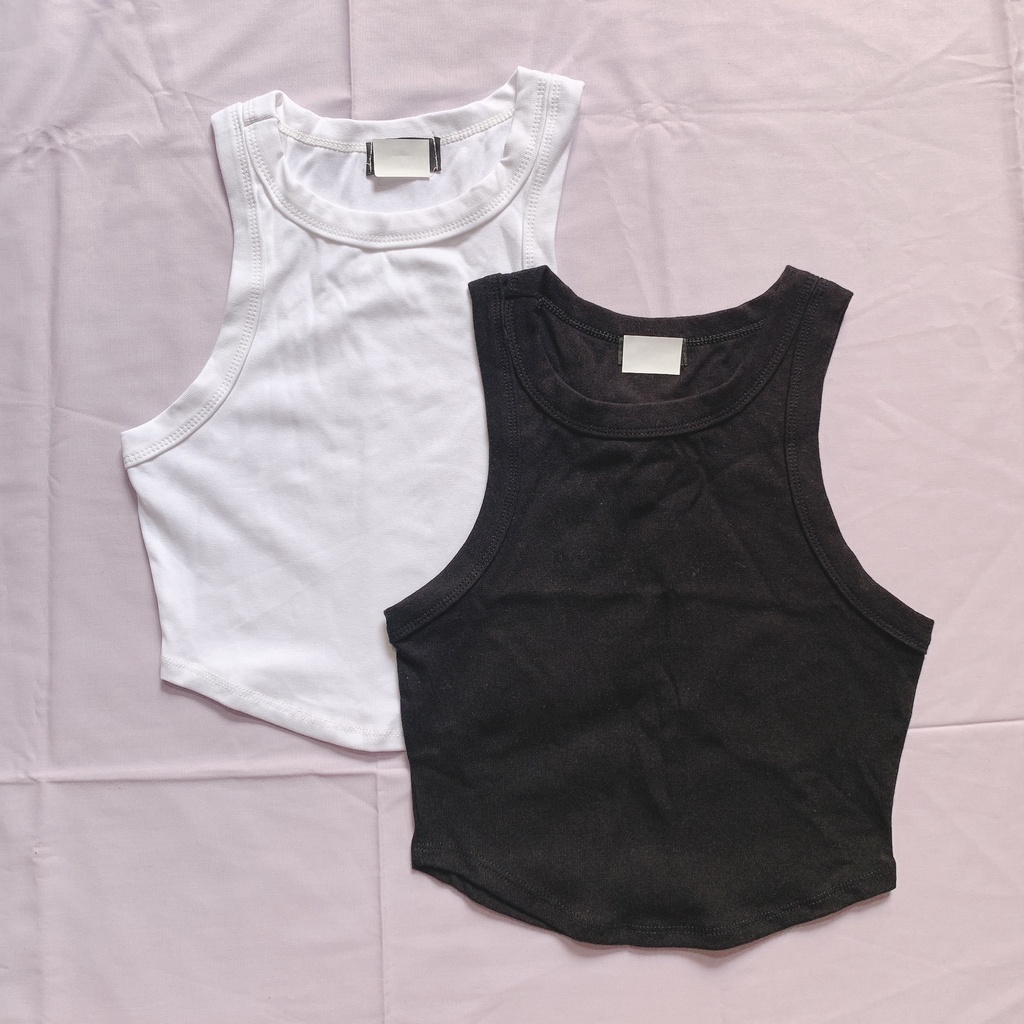 Áo thun ba lỗ croptop CERA-Y lai bầu cuốn màu đen / màu trắng CRA079