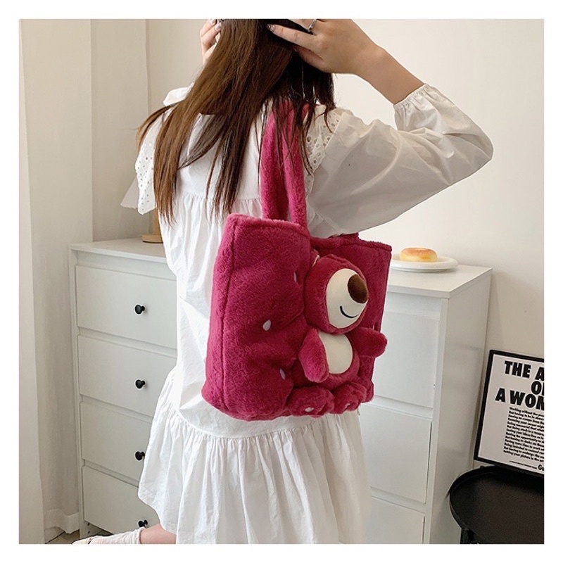 Túi Đeo Vai Gấu Hồng Lotso Lông Siêu Mịn, Siêu Dễ Thương, Màu Hồng Lovely Thời Trang a của kho A đảm