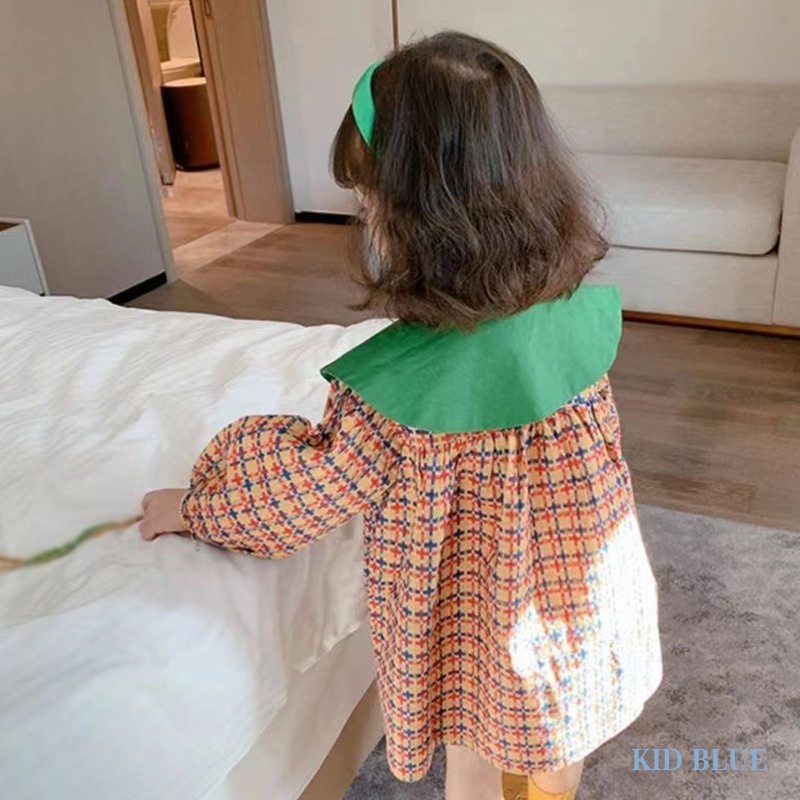 Đầm Công Chúa Dáng Suông Tay Phồng Kẻ Sọc Caro Nhiều Màu Cổ Điển Thời Trang Xuân Thu Phong Cách Hàn Quốc Cho Bé Gái