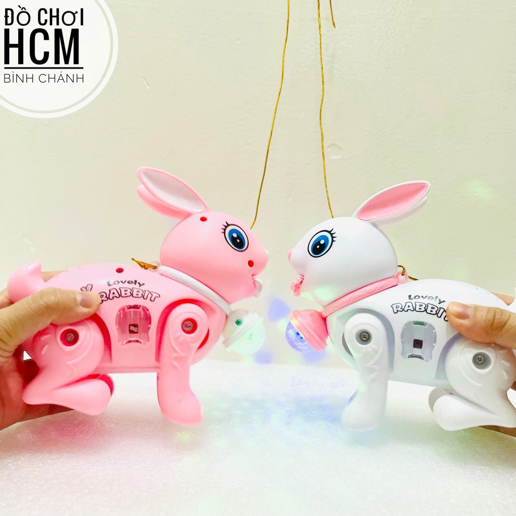 Đồ chơi giải trí thỏ pin có đèn nhạc kèm dây cho bé dắt đi dạo dành cho bé yêu thích động vật, thỏ con