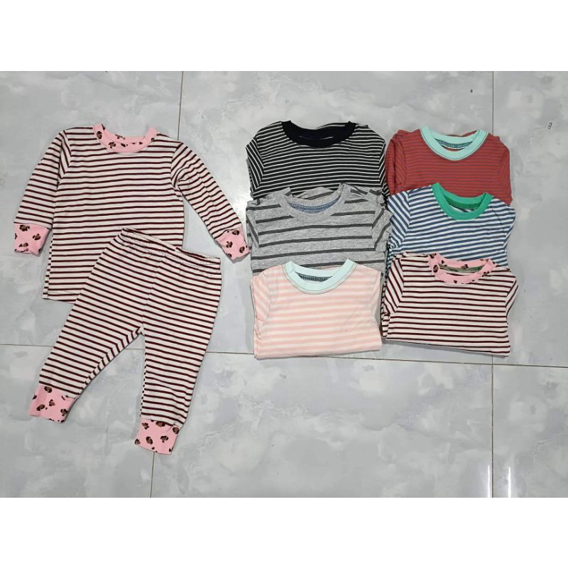 Bộ quần áo cotton kẻ dài tay co dãn 4c cho bé thoải mái vận động