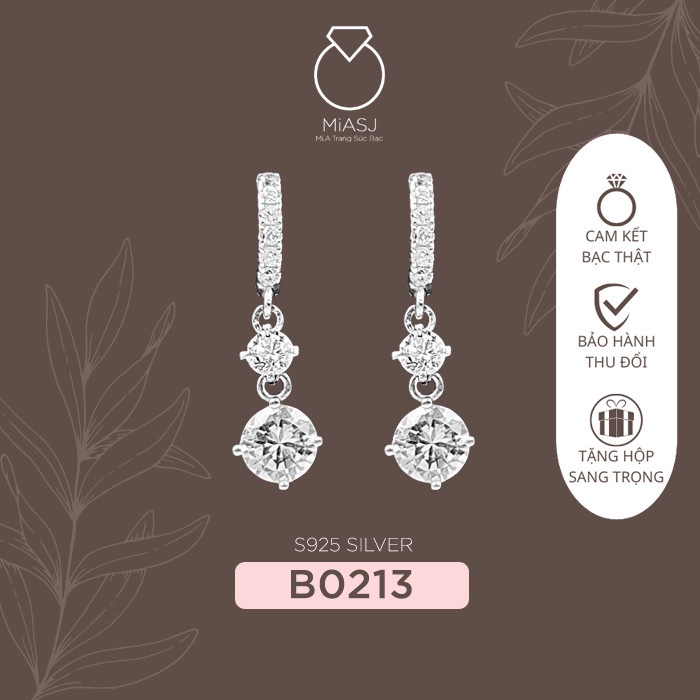 Bông (khuyên) tai bạc Ý xoàng đá xi kim cao cấp B0213 | Mi.A Trang sức bạc