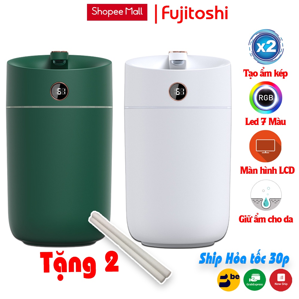 Máy Phun Sương Fujitoshi HumidifierX12 Có màn hình hiển thị độ ẩm phòng Hiệu ứng Led Rbd tạo ẩm