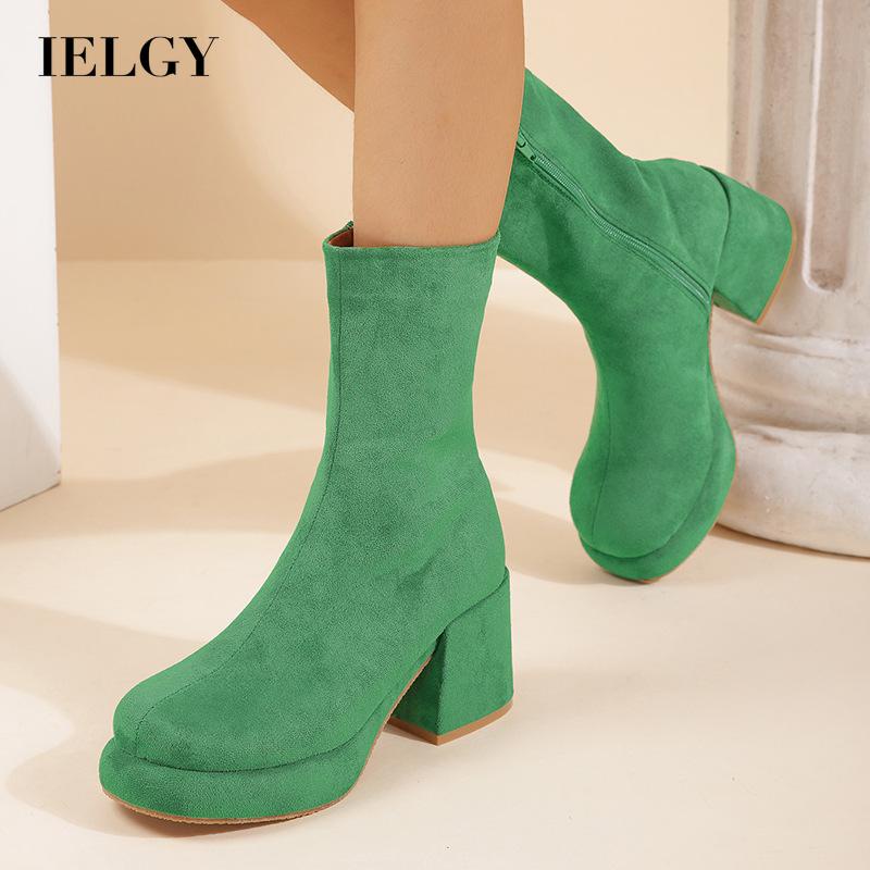 Giày Bốt martin Da Lộn Gót Dày Mũi Tròn Phối Khóa Kéo Đơn Giản Thời Trang Cho Bạn Gái