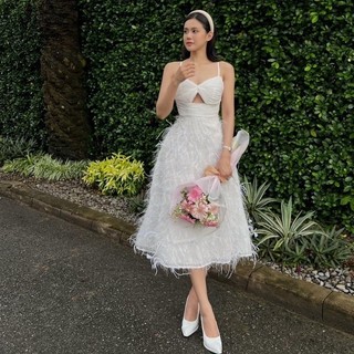 VÁY 2 DÂY XẾP LY NGANG PHỐI TÙNG VINTAGE  LÔNG TUA RUA 281122