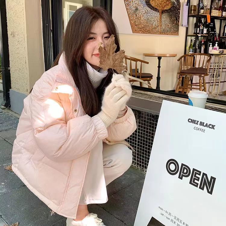 Được Khuyến Nghị!Áo Khoác Đệm Cotton Cổ Đứng Dáng Rộng Màu Hồng Phong Cách Hàn Quốc Thời Trang Mùa Đông Cho Nữ