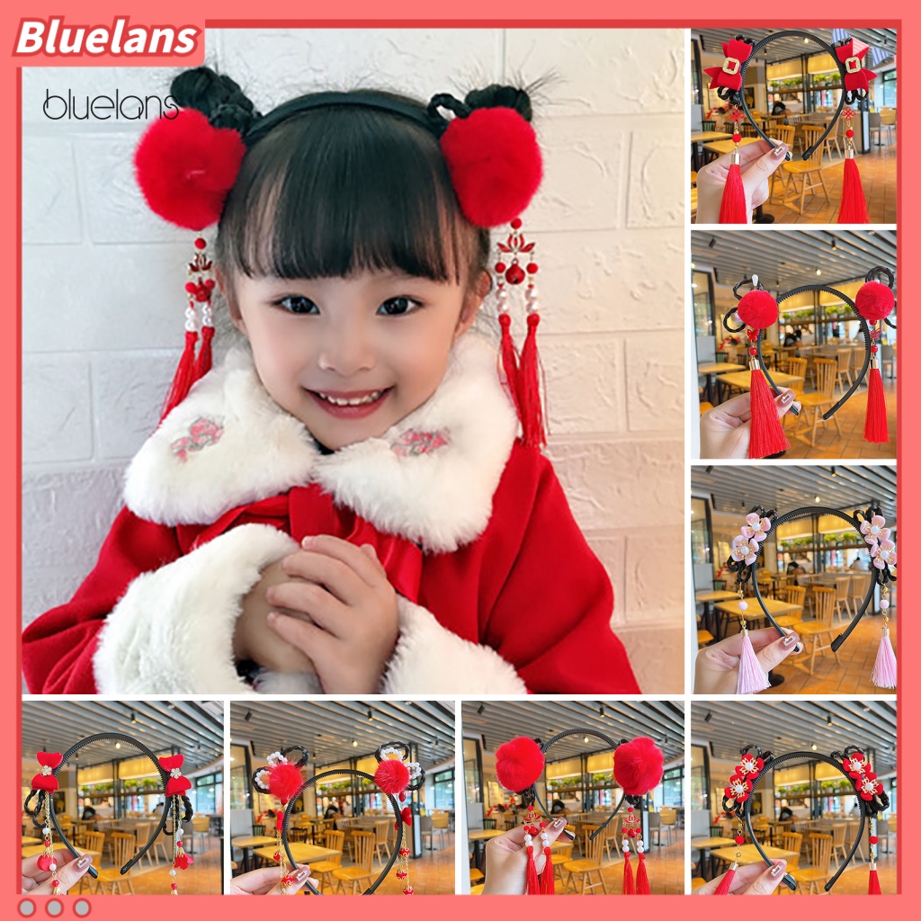 Băng Đô Cài Tóc Đính Nơ Tua Rua Phong Cách Trung Hoa Cho Bé Gái