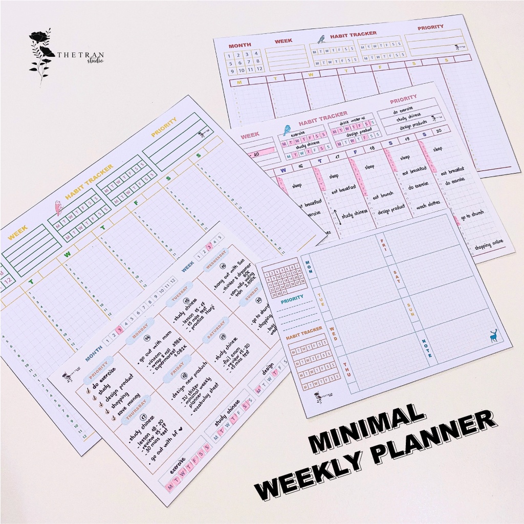 Bộ 8 tờ giấy ghi chú kế hoạch tuần tối giản A5 A6/ minimal weekly planner / thetranstudio
