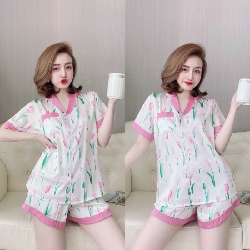 Bộ pijama mặc nhà họa tiết hoạt hình lụa cao cấp