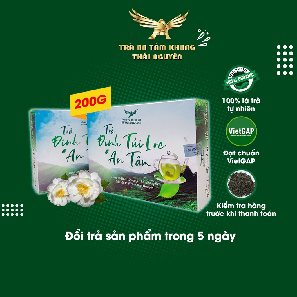 Trà Thái Nguyên Đinh Túi Lọc An Tâm Khang chuẩn Vietgap trà sạch, thơm ngon, ngọt vị trồng ở vườn Chè Thái Nguyên