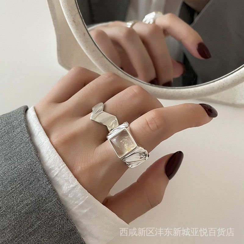 Nhẫn Hở Đính Đá Khối Pha Lê Phong Cách Pháp Sang Trọng Thời Trang Cao Cấp Cho Nữ